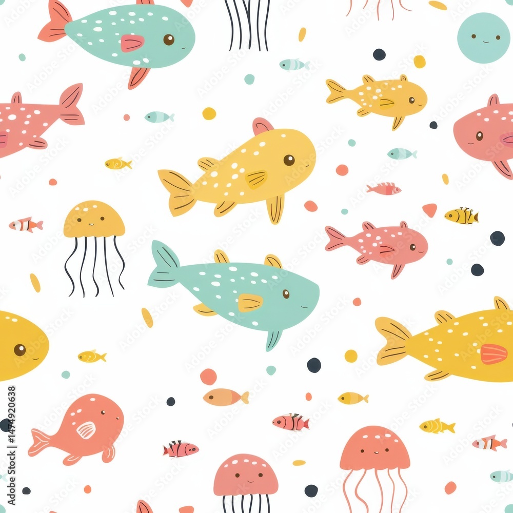 seamless minimal doodle pattern of abstract sea creatures and coral shapes, soft beige and aqua color palette seamless minimal doodle pattern of abstract sea creatures and coral shapes, soft beige and aqua color palette