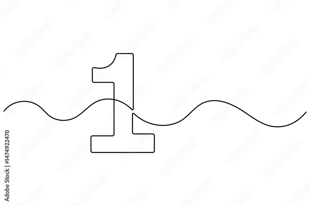 Obraz premium Continuous editable line drawing of number 1. editable One line drawing of number 1 icon Vector illustration 
