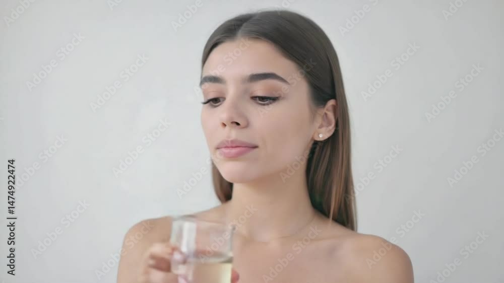 Serene Moments: A woman indulges in a moment of pure relaxation, savoring the subtle taste of beverage in a minimalist setting, inviting a sense of calm and indulgence. Serene Moments: A woman indulges in a moment of pure relaxation, savoring the subtle taste of beverage in a minimalist setting, inviting a sense of calm and indulgence.
