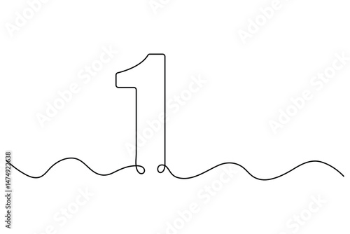 Continuous editable line drawing of number 1. editable One line drawing of number 1 icon Vector illustration
