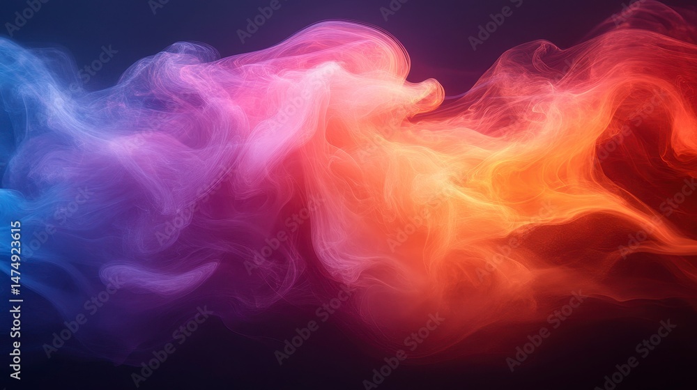 Fototapeta premium Colorful ethereal smoke plume, blending blue and red shades in a fluid, swirling pattern