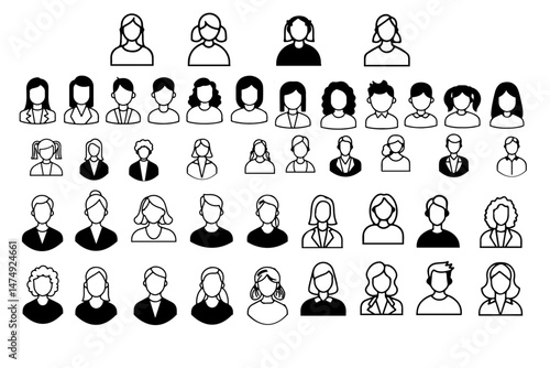 man and women icon People avatar line icons. Vector illustration included icon as man, female, muslim, senior, adult and young human outline pictogram for user profile. 