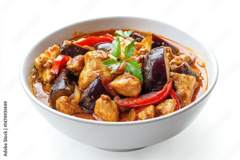 Delicious Chicken and Eggplant Curry in a Bowl - Aromatic and Savory Delicious Chicken and Eggplant Curry in a Bowl - Aromatic and Savory