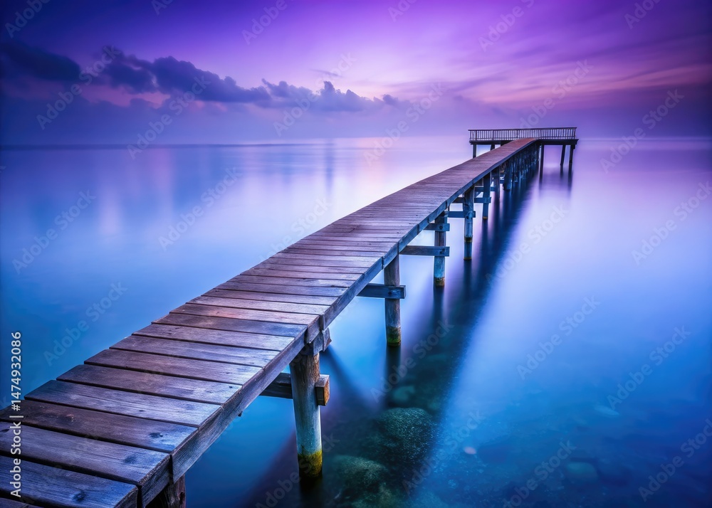 Obraz premium Ethereal Pier: Surreal Seascape Photography, Dreamlike Coastal Scene, Mystical Wooden Dock, Twilight Ocean Pier
