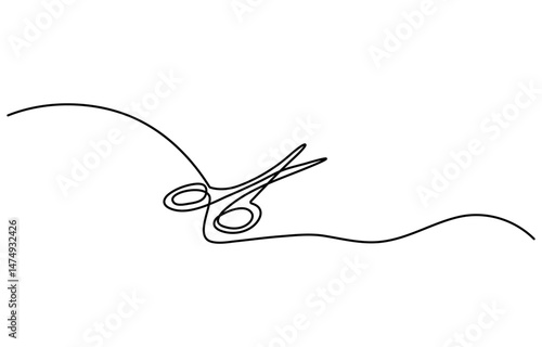 Scissor tool one line continuous single line art drawing outline design vector illustration