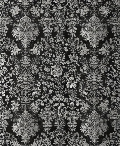 Intricate seamless gothic damask  Black & white floral & geometric patterns  High resolution , classic, texture, background