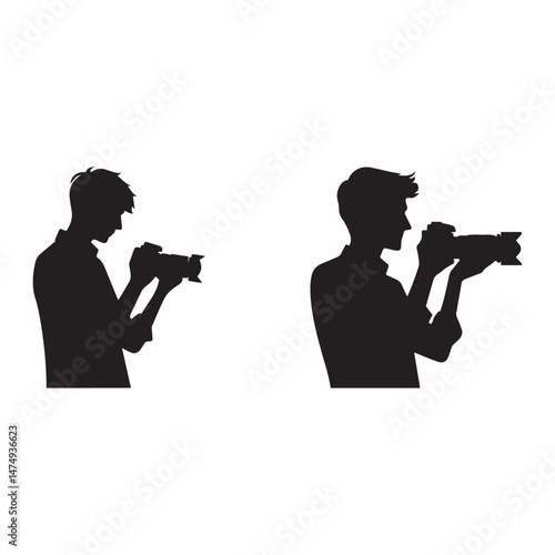 Black and white cameraman silhouette on white background