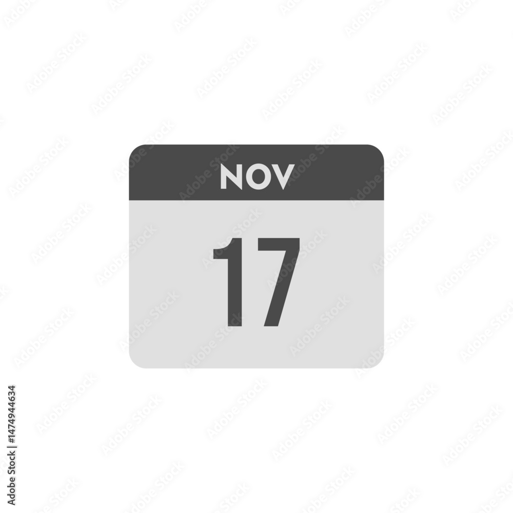 calender icon, 17 november icon with white background calender icon, 17 november icon with white background