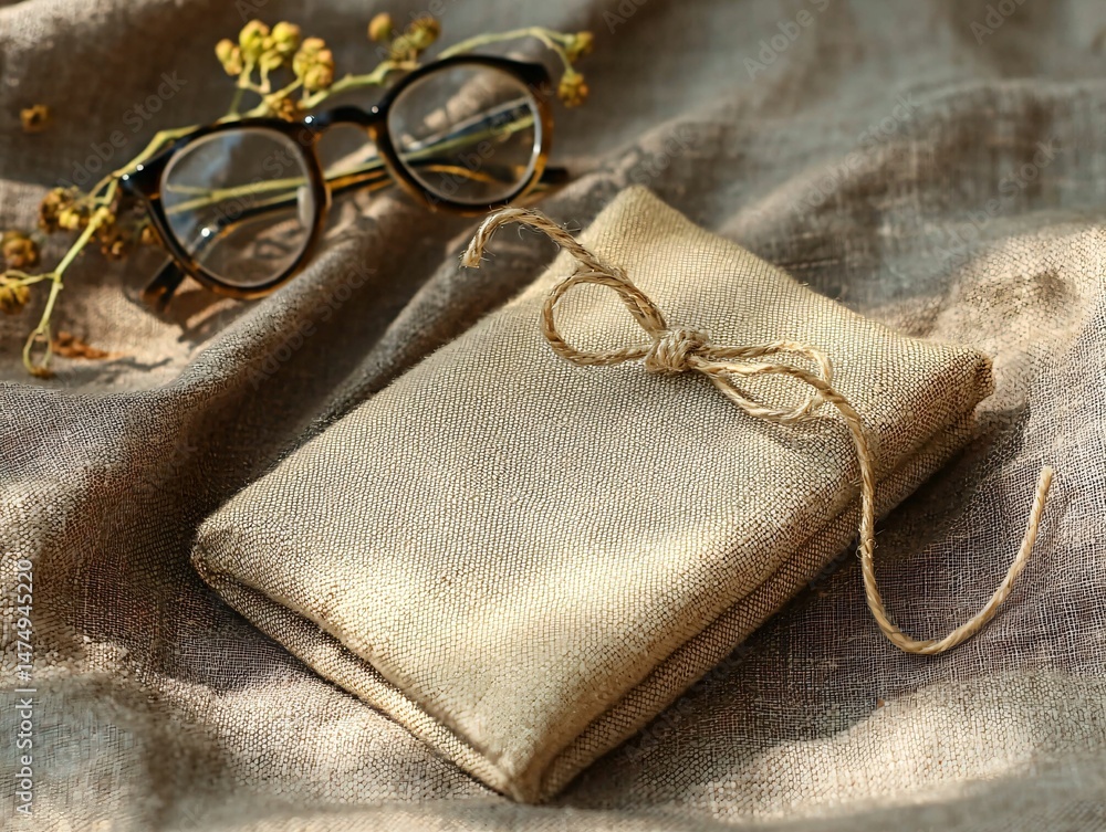 Fototapeta premium Linen Gift Box & Glasses