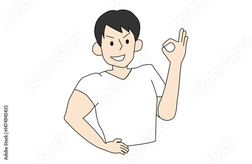 イケメンマッチョが手でOKポーズをするイラスト