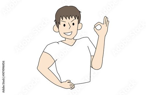 イケメンマッチョが手でOKポーズをするイラスト