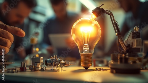 Bright illuminated lightbulb idea technology concept