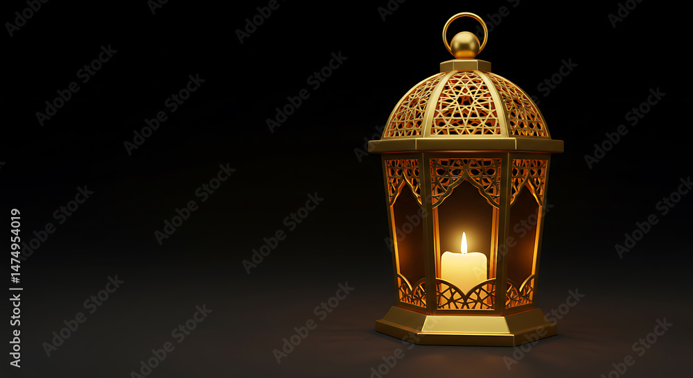 Golden Ramadan lantern with lit candle, elegant design, perfect for Islamic holidays, religious greetings, and cultural backgrounds Golden Ramadan lantern with lit candle, elegant design, perfect for Islamic holidays, religious greetings, and cultural backgrounds