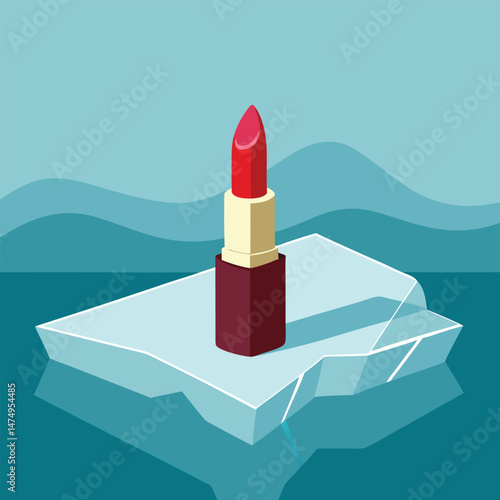 Red lipstick on iceberg creative concept beauty and fashion vector illustration