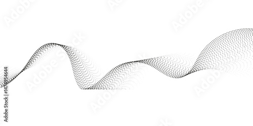 Abstract halftone flowing dots wave curved lines, frequency sound, technology curve dots lines. Digital future technology concept, science, banner, template, wallpaper, business, games. 