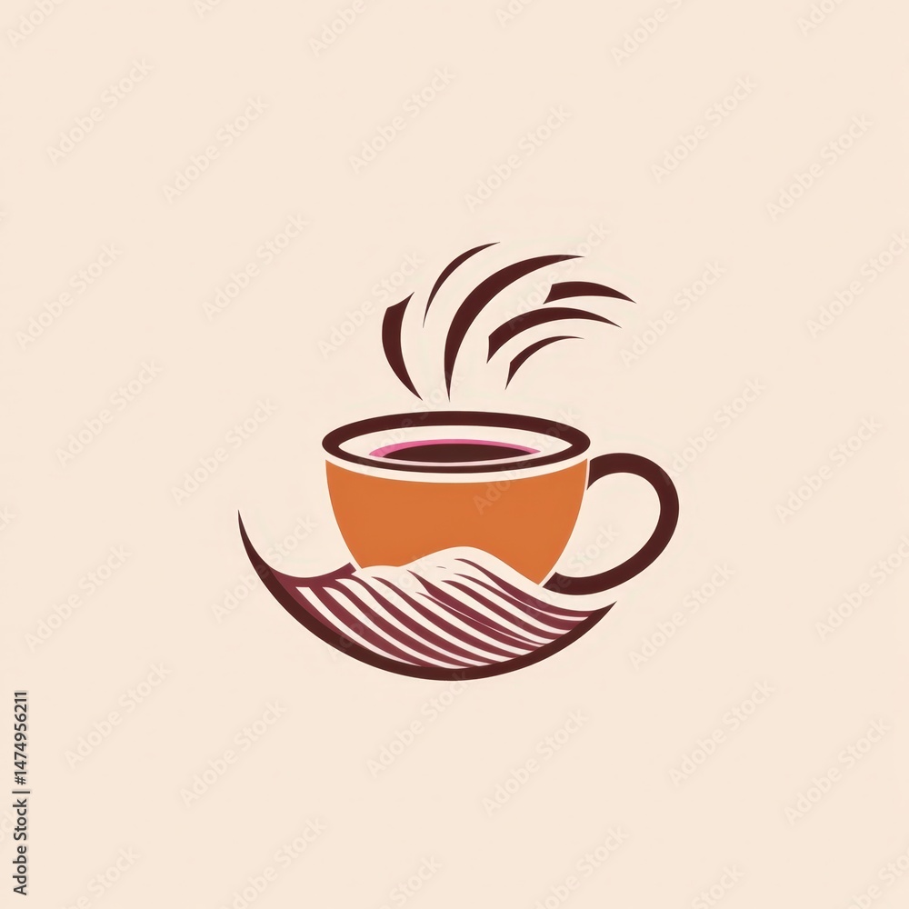Obraz premium A steaming cup of coffee sits on a stylized wave, evoking warmth and comfort in a serene setting