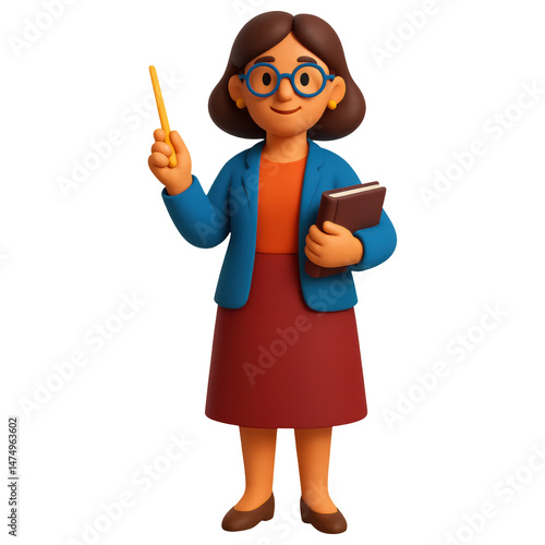 Back to school woman teacher with school supplies in a cute 3d illustration transparent png