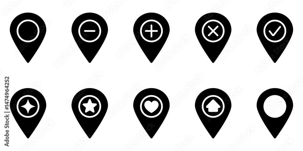 Location pin icons set. Map pin place marker collection. Location icons. Map marker pointer icon set. GPS location symbol collection. Flat style vector illustration Location pin icons set. Map pin place marker collection. Location icons. Map marker pointer icon set. GPS location symbol collection. Flat style vector illustration