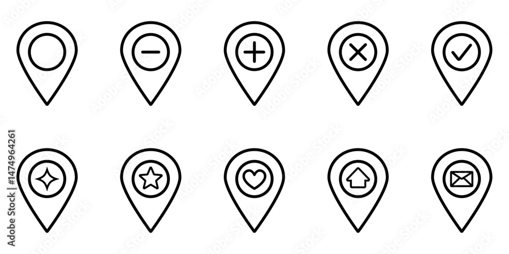 Location pin icons set. Map pin place marker collection. Location icons. Map marker pointer icon set. GPS location symbol collection. Flat style vector illustration Location pin icons set. Map pin place marker collection. Location icons. Map marker pointer icon set. GPS location symbol collection. Flat style vector illustration