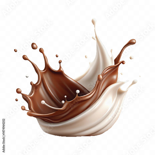 smooth liquid splash of milk and chocolate isolated on white background.