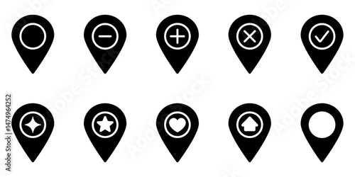 Location pin icons set. Map pin place marker collection. Location icons. Map marker pointer icon set. GPS location symbol collection. Flat style vector illustration