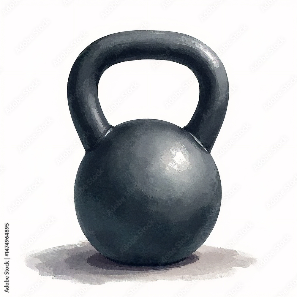 Fototapeta premium A serene watercolor image of a fitness kettlebell with a matte finish