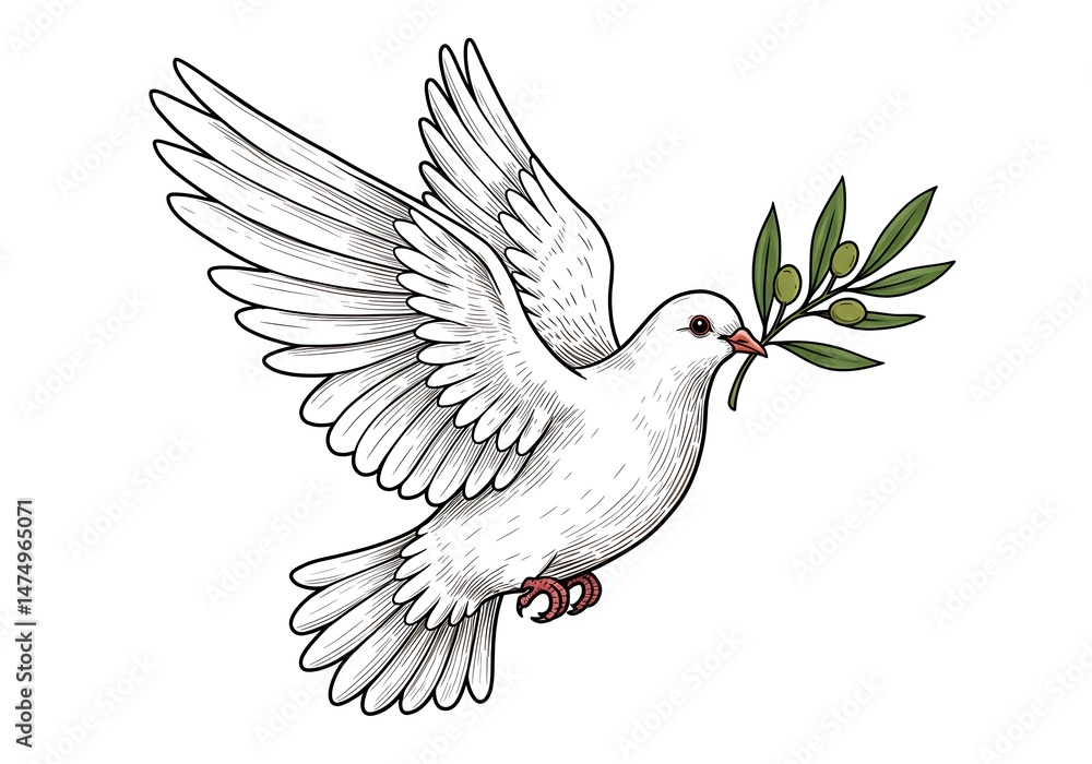 Obraz premium White dove carrying olive branch illustration