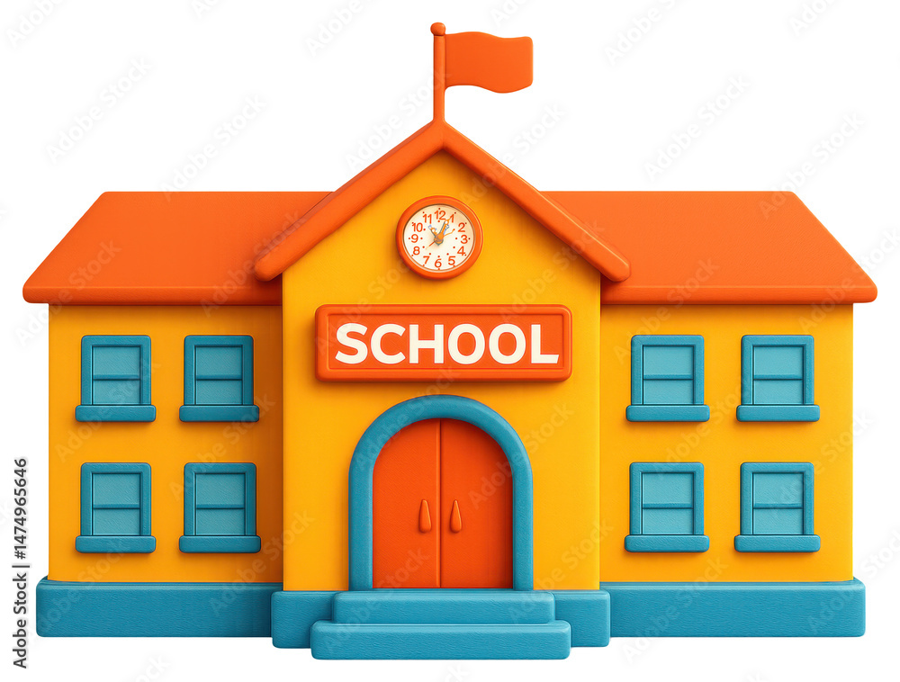 Fototapeta premium Back to school cute school building 3d illustration education environment transparent png