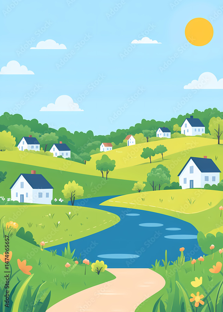 Fototapeta premium Rural Landscape with Winding River