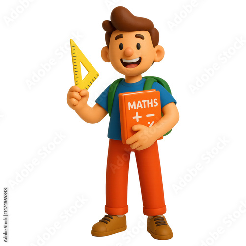 Back to school joyful maths student with school supplies 3d illustration transparent png