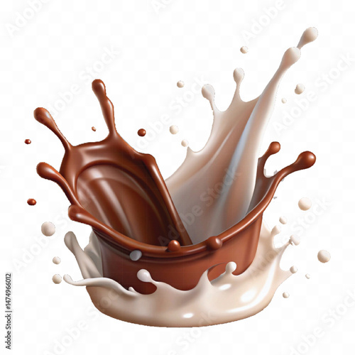 smooth liquid splash of milk and chocolate isolated on white background.