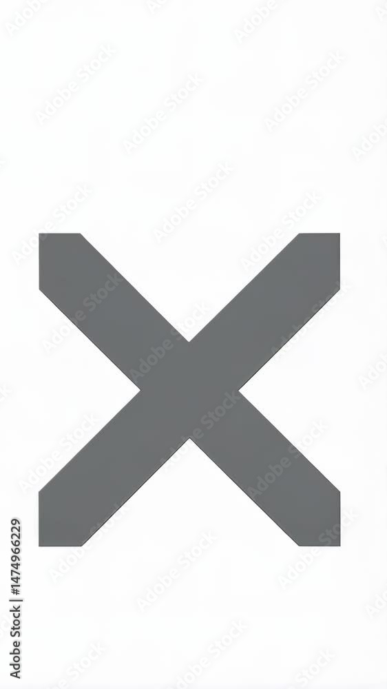 Simple gray cross shape on white background, modern geometric design, rejection symbol, cancellation illustration, abstract minimalist design concept. Simple gray cross shape on white background, modern geometric design, rejection symbol, cancellation illustration, abstract minimalist design concept.