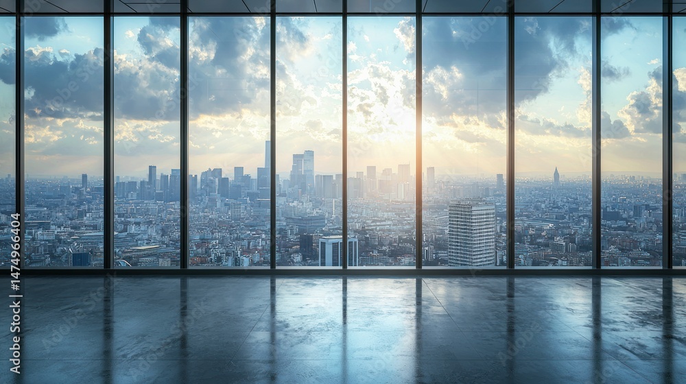 Fototapeta premium Cityscape Panorama from a Modern Skyscraper at Sunset