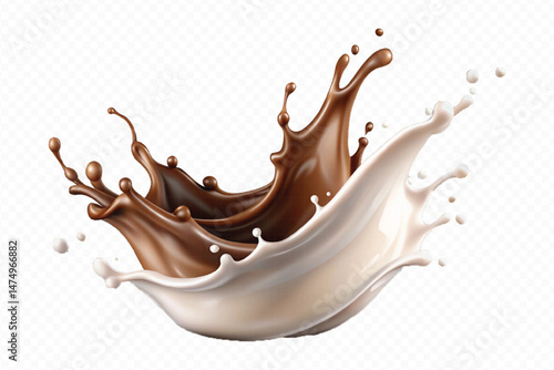 smooth liquid splash of milk and chocolate isolated on white background.