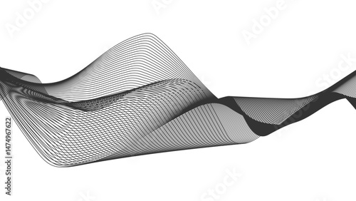 Abstract wave element for design. Digital frequency track equalizer. Wave with lines created using blend tool. Curved wavy line, smooth stripe.

