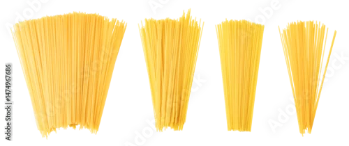 Obraz  z motywem Uncooked spaghetti in different arrangements on transparent background