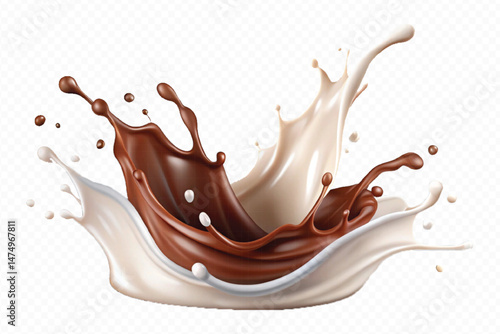 smooth liquid splash of milk and chocolate isolated on white background.