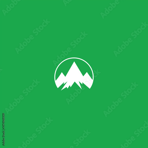 Mountain Circle Minimalist Logo with green background. 