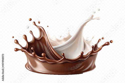 smooth liquid splash of milk and chocolate isolated on white background.