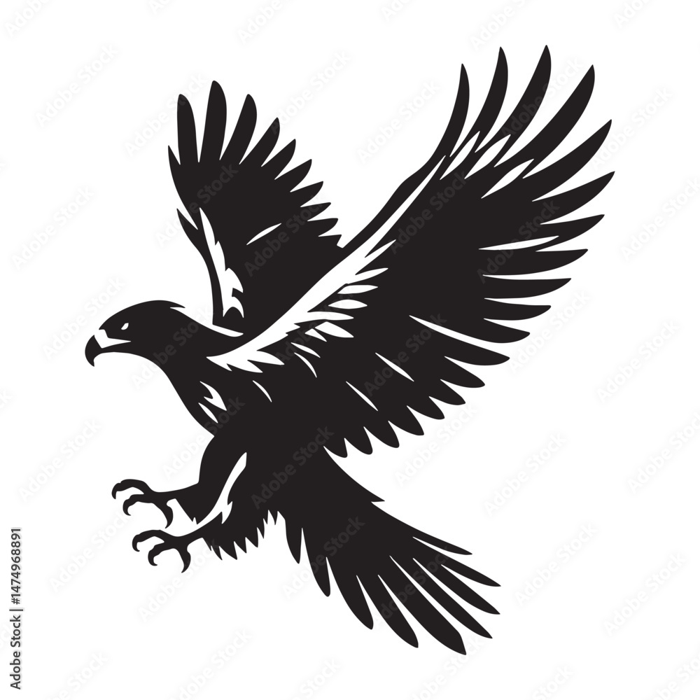 Fototapeta premium Steady Hawk silhouette, poised for action – Hawk illustration – Minimalist Hawk vector – Bird silhouette