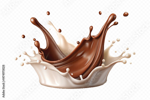 smooth liquid splash of milk and chocolate isolated on white background.