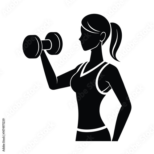 Silhouette of a fit woman lifting a dumbbell representing fitness training and healthy lifestyle choices