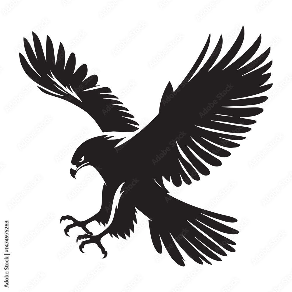 Obraz premium Majestic Hawk silhouette, eyes locked on prey – Hawk illustration – Minimalist Hawk vector – Bird silhouette