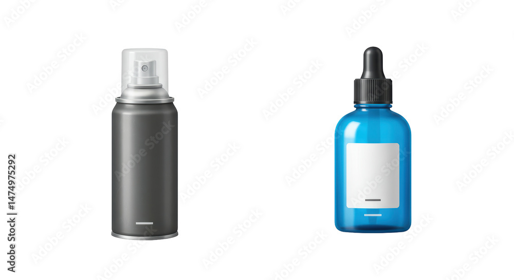 Isolated Aerosol Can and Dropper Bottle Isolated Aerosol Can and Dropper Bottle