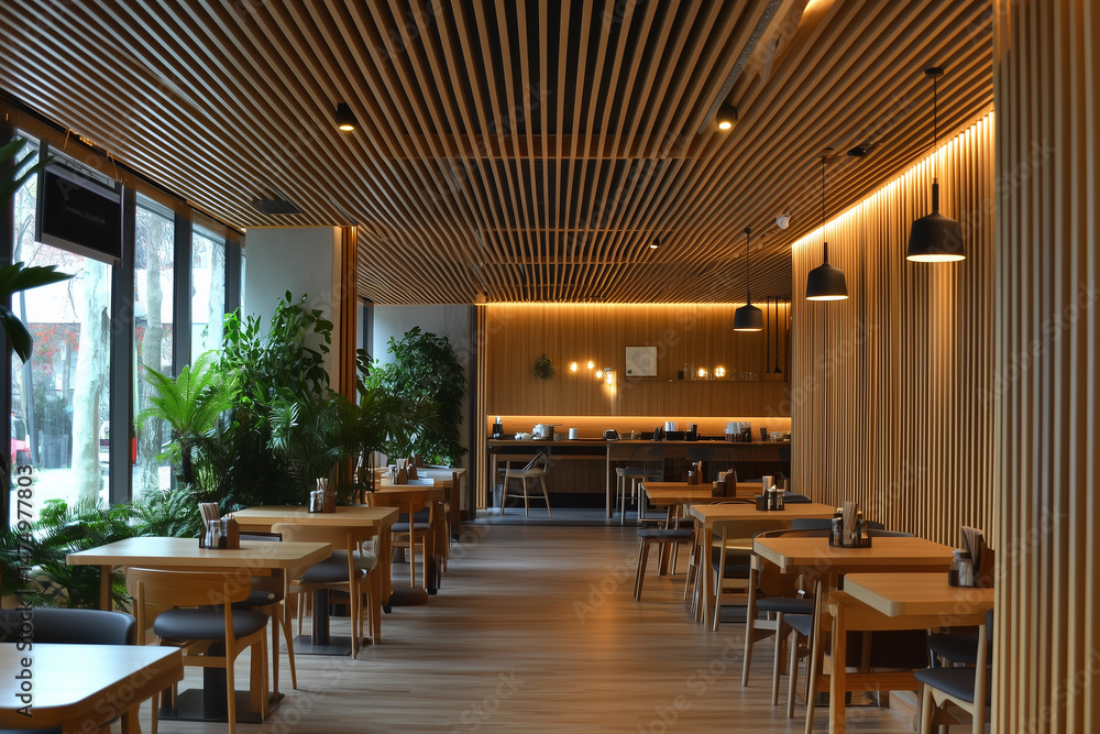 Modern Restaurant Interior Design Featuring Warm Lighting And Wooden Accents Modern Restaurant Interior Design Featuring Warm Lighting And Wooden Accents