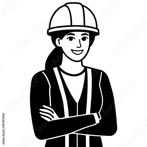 Woman engineer with helmet silhouette vector illustration