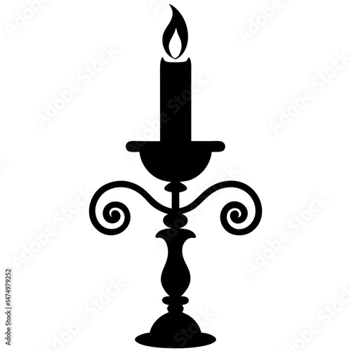 Candlestick with candle silhouette vector illustration