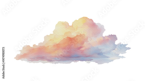Watercolor cloud with pastel colors on a transparent background
