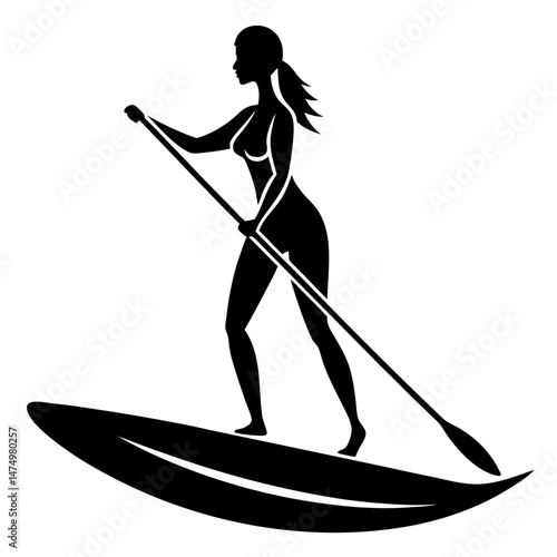Woman paddleboarding silhouette vector illustration