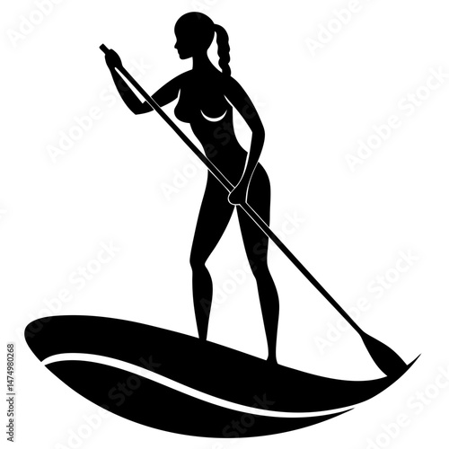 Woman paddleboarding silhouette vector illustration